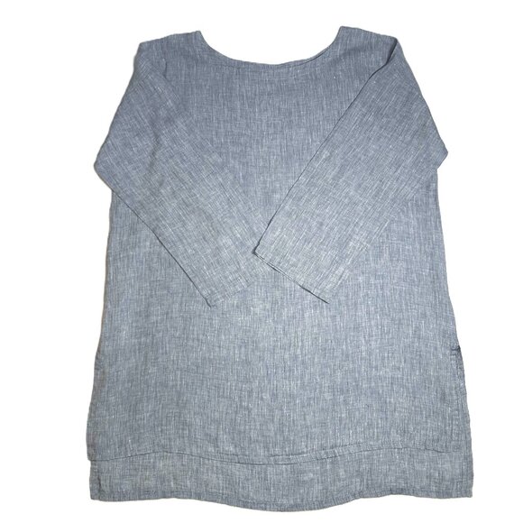 Eileen Fisher Top Women's Large Blue/Grey Organic Linen Chambray Split Hem - Picture 4 of 14
